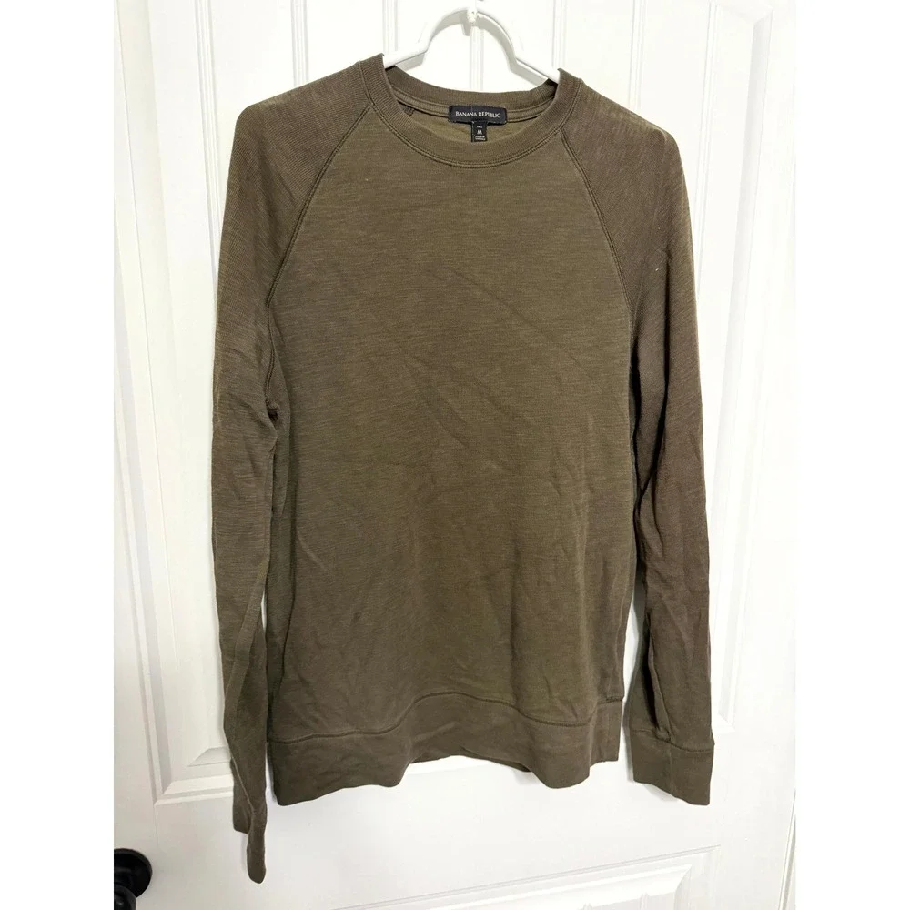 Banana Republic Sweatshirt Mens Medium Tall Olive Green Slub Raglan Pullover